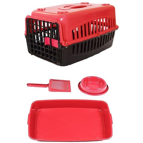 Caixa de Transporte para Gatos, Caixa de Areia, Pá e Comedor