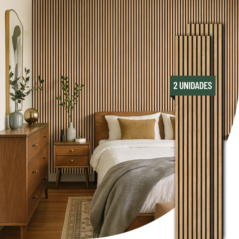 Kit 2 Painel Ripado de Madeira Natural Acústico Ikara - 270x32cm