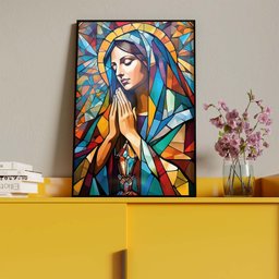 Quadro Decorativo Religioso Maria Sagrada Geométrico com Moldura e Vidro Preto - 100x70 Cm - 4 Quadro Decorativo Religioso Maria Sagrada Geométrico com Moldura e Vidro Preto - 100x70 Cm - 4