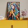 Quadro Decorativo Religioso Maria Sagrada Geométrico com Moldura e Vidro Preto - 100x70 Cm - 4