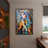 Quadro Decorativo Religioso Maria Sagrada Geométrico com Moldura e Vidro Preto - 100x70 Cm - 3