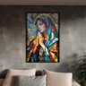 Quadro Decorativo Religioso Maria Sagrada Geométrico com Moldura e Vidro Preto - 100x70 Cm - 1