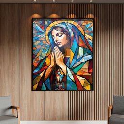 Quadro Decorativo Religioso Maria Sagrada Geométrico com Moldura e Vidro Preto - 100x70 Cm - 2 Quadro Decorativo Religioso Maria Sagrada Geométrico com Moldura e Vidro Preto - 100x70 Cm - 2