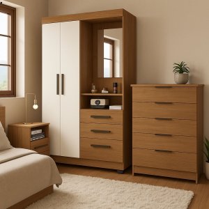 Kit 3 Peças Guarda-roupa Cômoda e Mesa de Cabeceira Quarto Completo