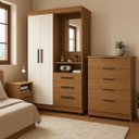 Ver imagem 1 de Kit 3 Peças Guarda-Roupa Cômoda e Mesa de Cabeceira Quarto Completo
