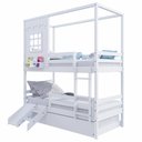 Ver imagem 5 de Treliche Casinha Reta com Grade Removível e Escorregador Madeira Maciça Branco Housin