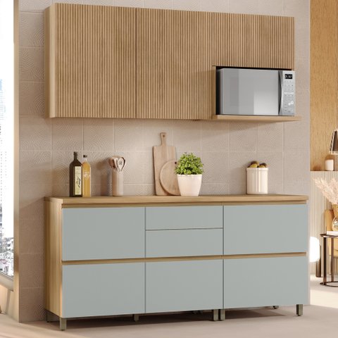 Cozinha 100% Mdf 4 Peças Rainha Nature/verde Nesher 190cm