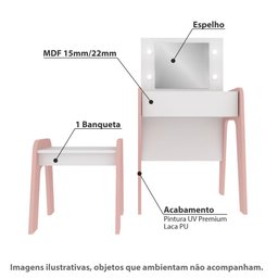 Escrivaninha/Penteadeira Infantil Ternura com Led e Banqueta - 2