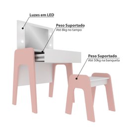 Escrivaninha/Penteadeira Infantil Ternura com Led e Banqueta - 4