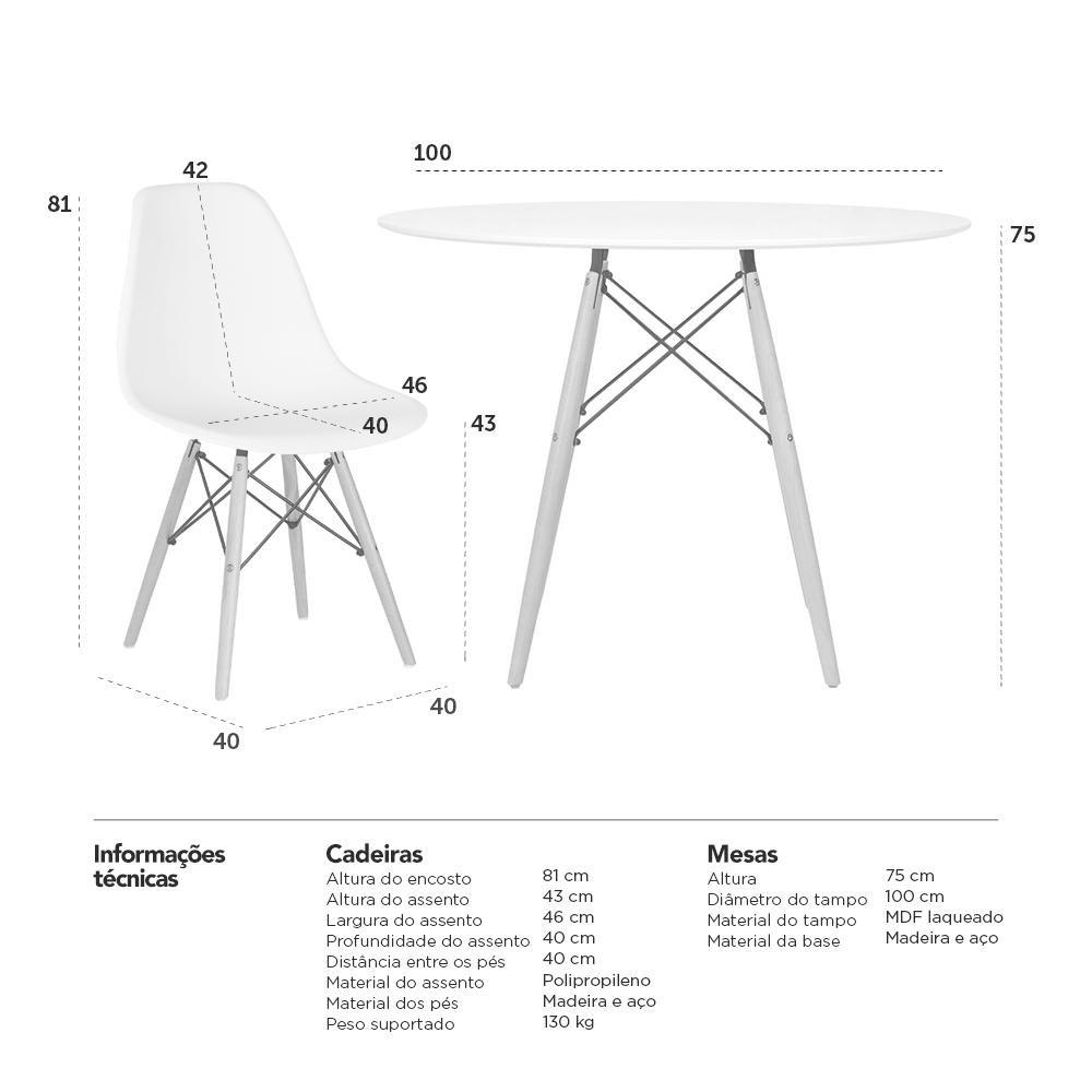 KIT - Mesa redonda Eames 100 cm preto + 5 cadeiras Eiffel DSW Azul petróleo - 7