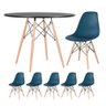 KIT - Mesa redonda Eames 100 cm preto + 5 cadeiras Eiffel DSW Azul petróleo - 1