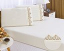 Ver imagem 1 de Jogo lençol quarto casal Padrão bordado 3peças Palha caqui