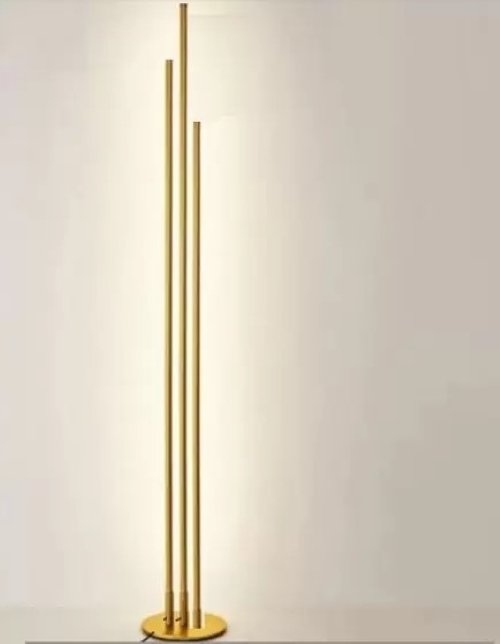 Luminária Chão Slim Moderna 3 Perfis P/ Fita Led (inclusa) 95cm Base Redonda - Dourada