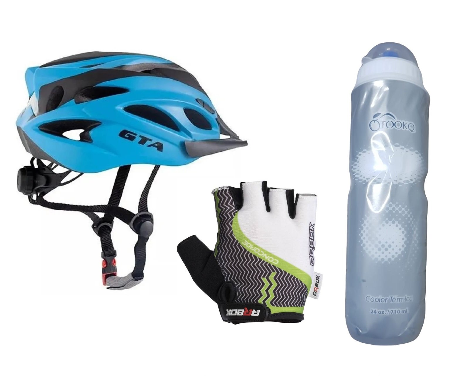 Capacete Bike Led com Luvas Ciclismo e Garrafa Caramanhola Térmica - Azul - G - 1