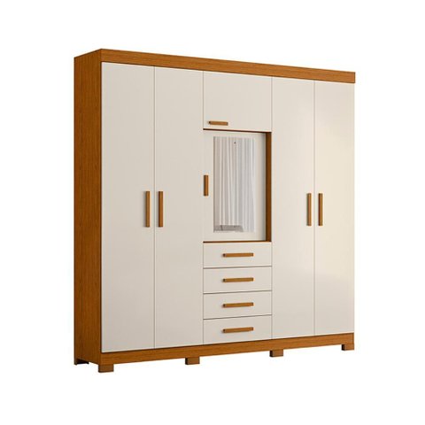 Guarda Roupa Virtus Casal Quarto com 6 Portas e 4 Gavetas Cinam/off White