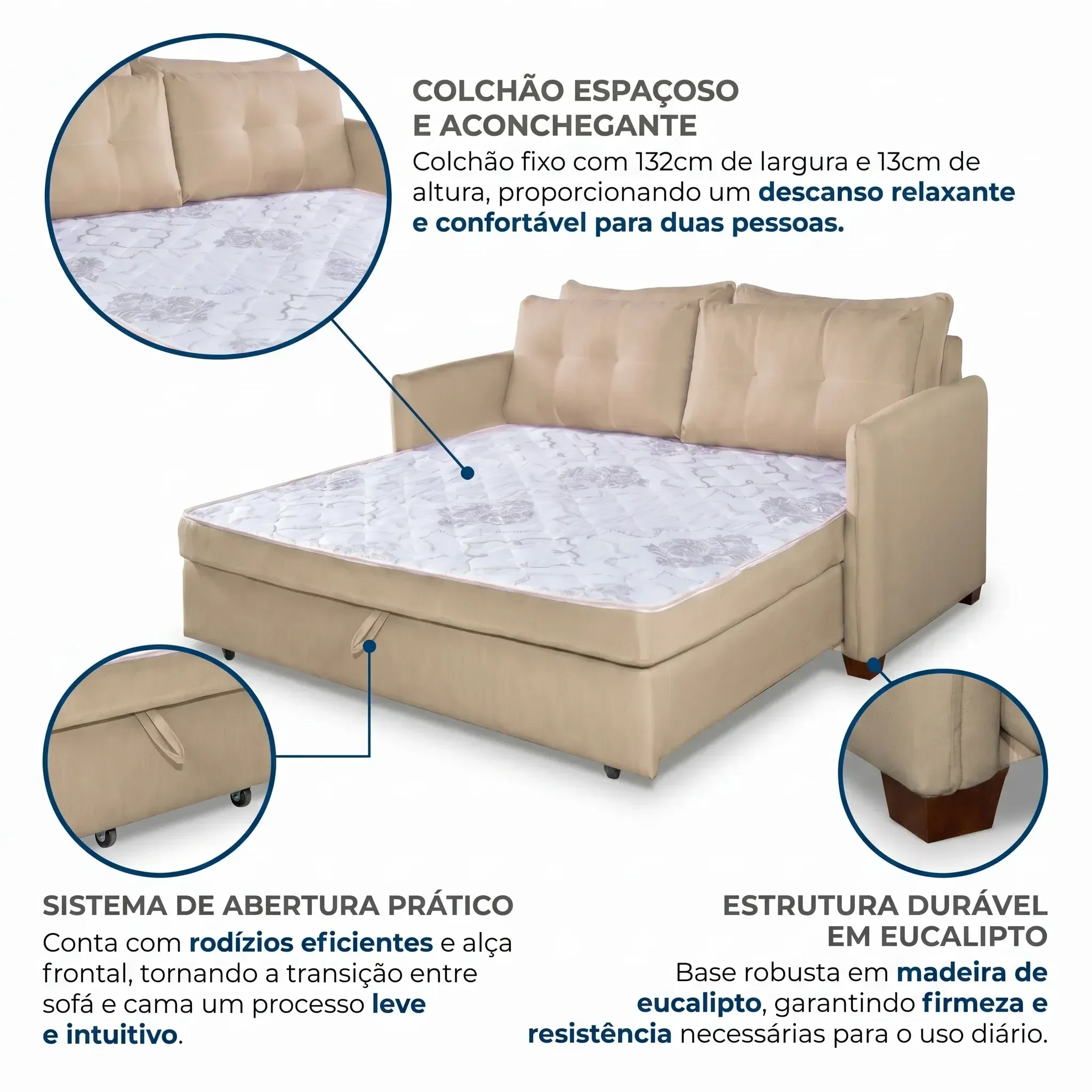 Ver imagem 5 de Sofá Cama Casal 95cm x 157cm Montreal