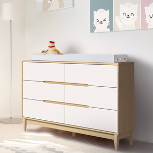 Cômoda Infantil Grande 6 Gavetas Branco com Carvalho Linha Tomi Marca Quater Móveis
