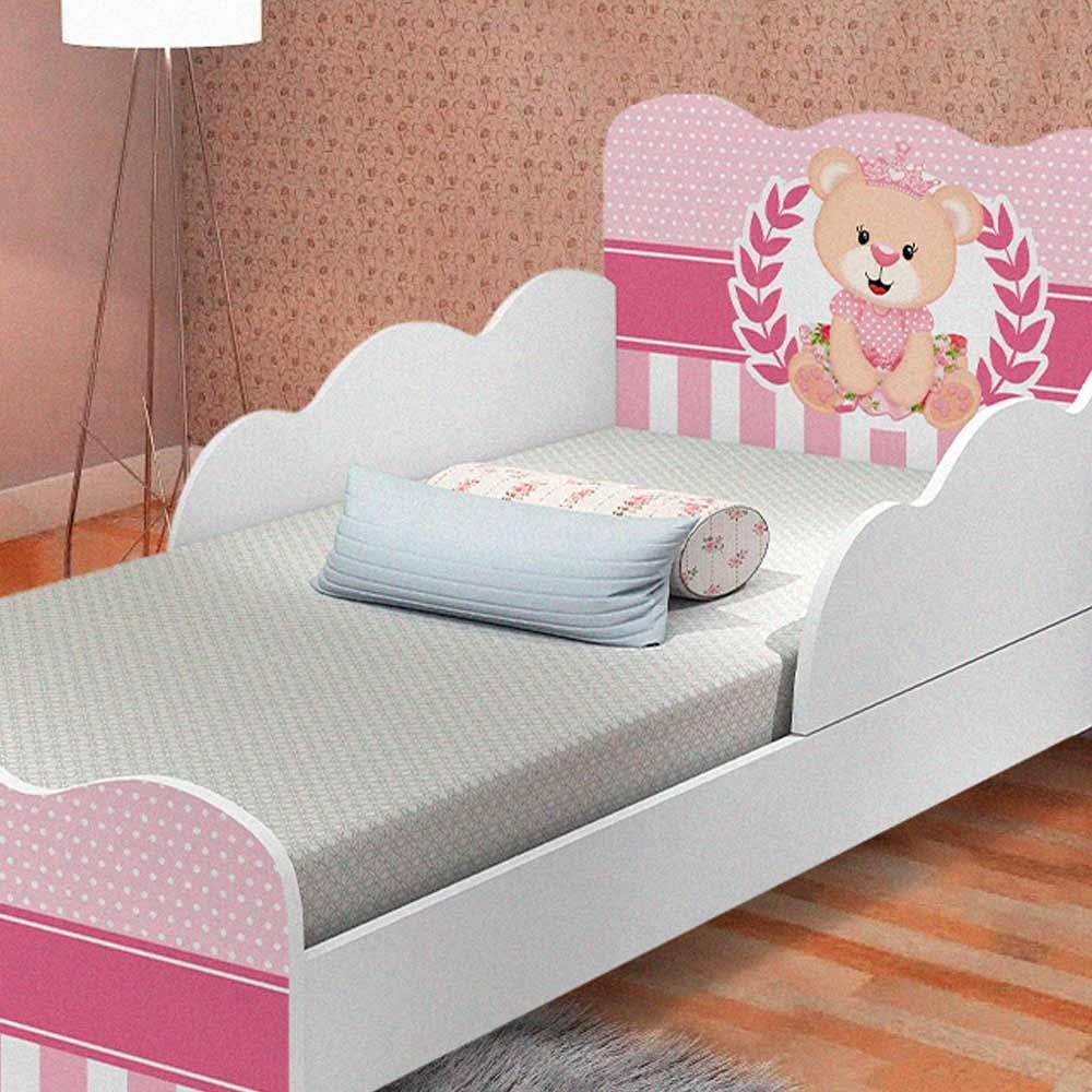 Cama Para Criança Com Proteção Lateral Urso Rosa Nuvem Valen ...