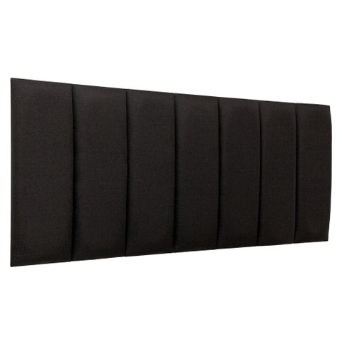 Cabeceira Queen Linho Preto Placa Modulada Estofada Ripada Adesiva