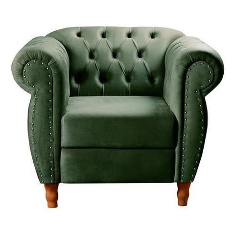 Sofá Nobreza Poltrona Chesterfield Vintage Retrô Clássico Veludo Verde