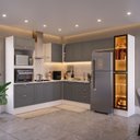 Ver imagem 1 de Cozinha Completa 9 Peças com Rodapé e Cristaleira com LED Pérola Yescasa