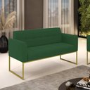Ver imagem 2 de Sofá Namoradeira Elisa Veludo Verde Base Metálica Industrial Dourado - D'Rossi