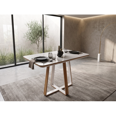 Mesa Atlanta 120cm com Vidro Retangular para Sala de Jantar Cinamomo/Off White