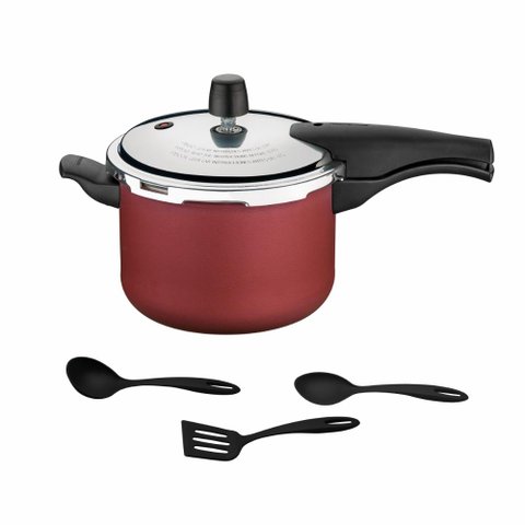 Panela de Pressão 4,5L Alumínio Antiaderente Vermelho + 3 Utensílios - Tramontina