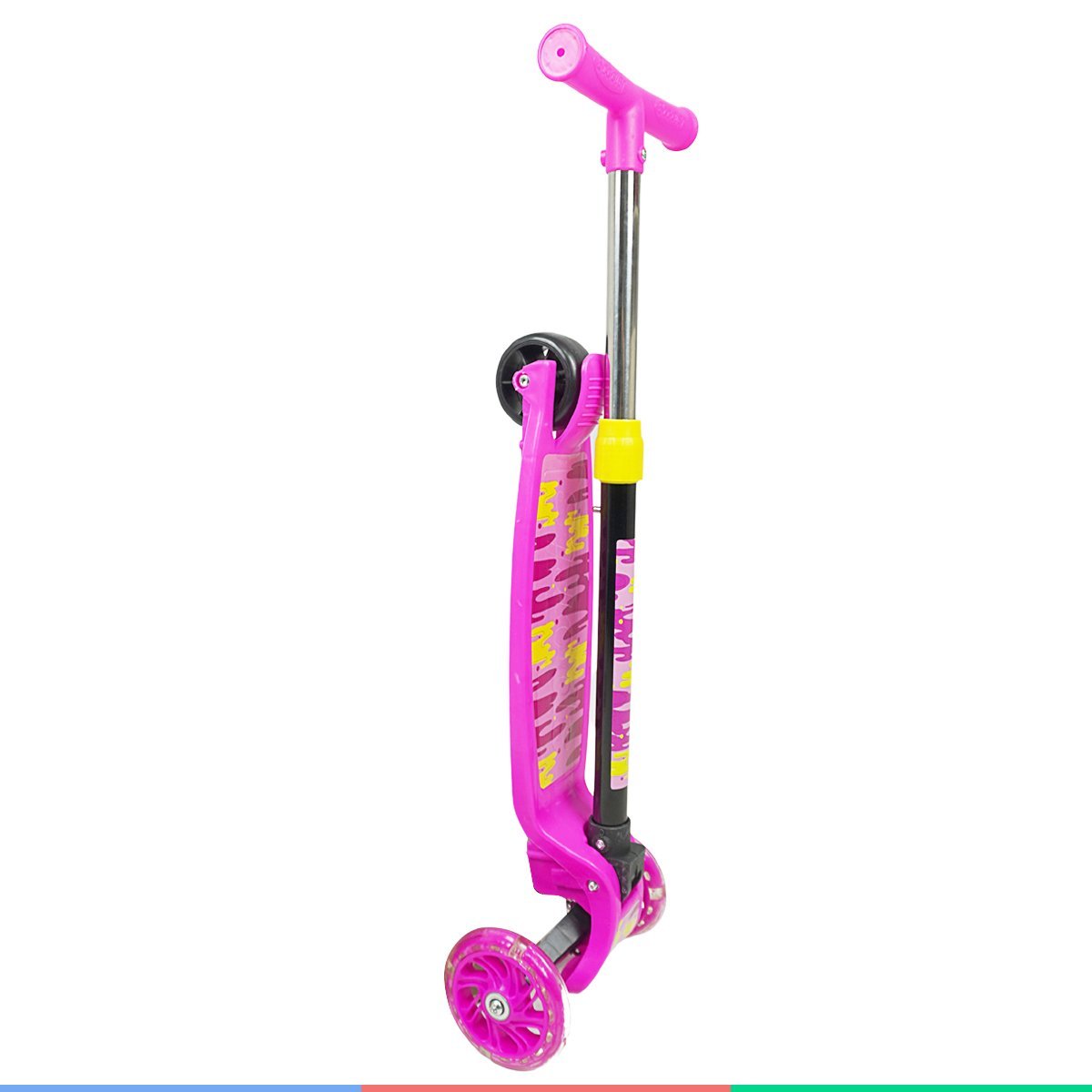 Patinete Infantil 3 Rodas Altura Ajustável 4 Níveis com Luzes Led Criança Dobrável Rosa Importway - 8