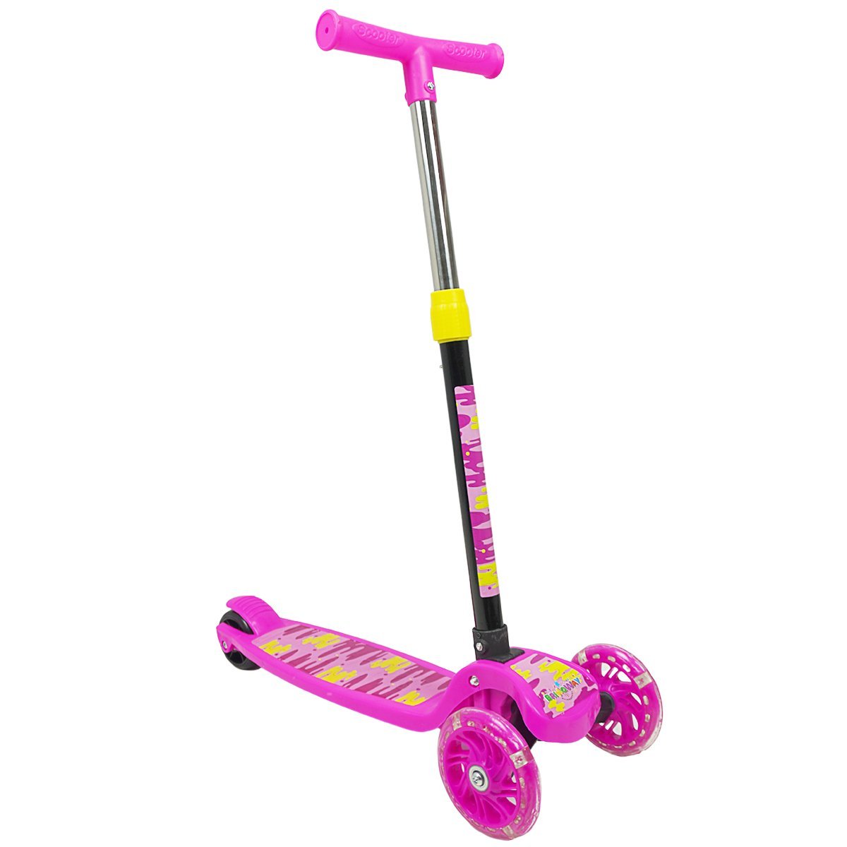 Patinete Infantil 3 Rodas Altura Ajustável 4 Níveis com Luzes Led Criança Dobrável Rosa Importway - 1