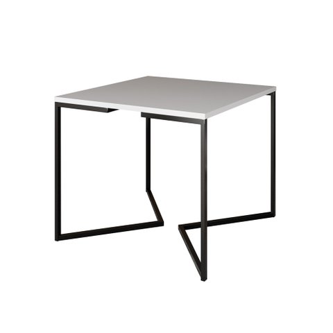 Mesa Jantar Industrial Quadrada Branca 90cm Base V Ferro Preto