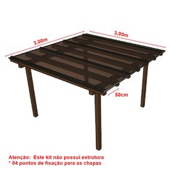 Cobertura Policarbonato Alveolar 3,00m x 3,00m - Bronze 4mm - 4