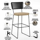 Ver imagem 4 de Kit 05 Banquetas Altas Sala Jantar Fixa Allana L02 Couríssimo Preto Linho Bege Escuro - Lyam Decor