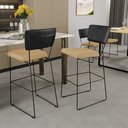 Ver imagem 2 de Kit 05 Banquetas Altas Sala Jantar Fixa Allana L02 Couríssimo Preto Linho Bege Escuro - Lyam Decor