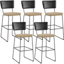 Ver imagem 1 de Kit 05 Banquetas Altas Sala Jantar Fixa Allana L02 Couríssimo Preto Linho Bege Escuro - Lyam Decor