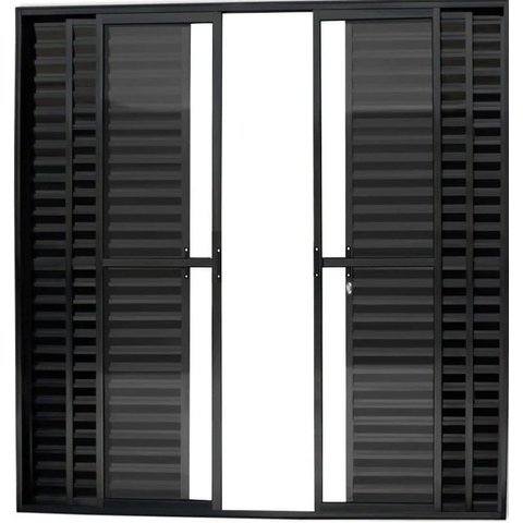 Porta de Aluminio Balcão 6 Folhas com Fechadura Linha Premium:2,10 X 2,00/preto