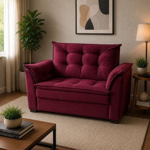 Sofá Alice 2 Lugares 140cm Bordô Suede Premium Pequeno