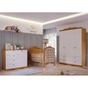 Ver imagem 2 de Dormitório Encanto Guarda Roupa, Cômoda e Berço Harmonia Nature/branco com Capitonê e Colchão