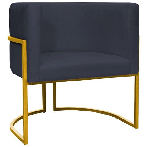 Poltrona Decorativa Recepção Luna Suede Cores Base de Ferro Dourada - Preto, Suede