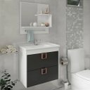 Ver imagem 1 de Kit Gabinete de Banheiro 60cm com Cuba Mármore e Espelheira:branco/preto
