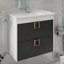 Ver imagem 2 de Kit Gabinete de Banheiro 60cm com Cuba Mármore e Espelheira:branco/preto