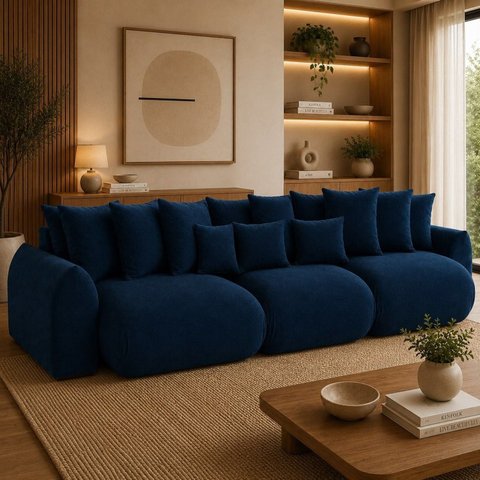 Sofá Retrátil 6 Lugares Veludo Armani 2,90 Mts Azul