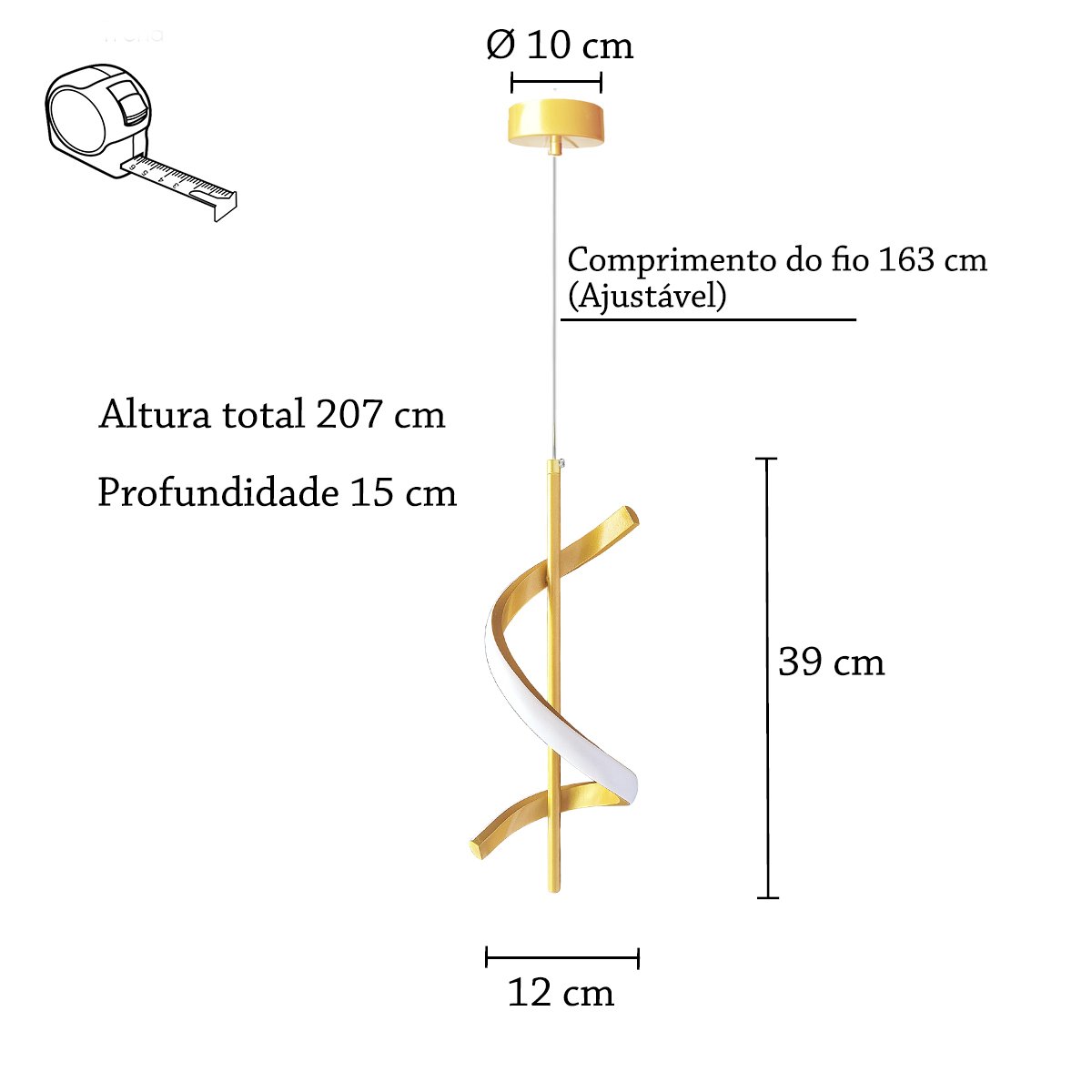 3 Pendente Espiral Linear Led Dourado Escritorio Sala Bet31 - 5