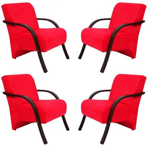 Kit 4 Poltronas Vênus 1 Lugar Suede Vermelho