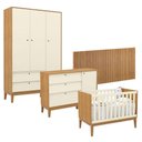 Ver imagem 1 de Quarto de Bebê Unique 3 Portas com Cômoda Sapateira e Painel Ripado Freijó Off White Eco Wood -
