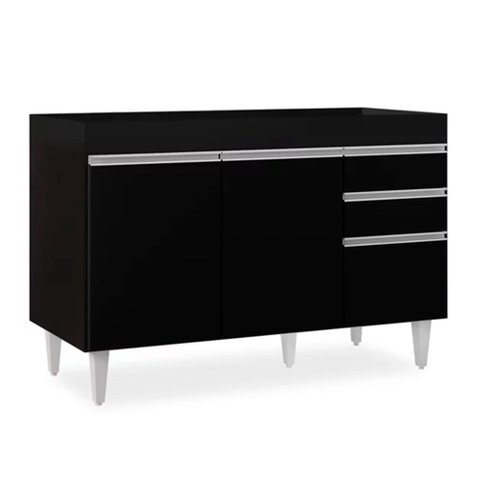 Balcão de Cozinha Lavanderia sem Tampo 02 Gavetas Beth Preto 120 cm - D’Rossi