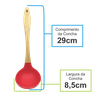Jogo de Talheres Utensílios Cozinha Silicone Cabo Madeira Kit 4 Peças Colher Concha Escumadeira Pega - 3