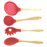 Jogo de Talheres Utensílios Cozinha Silicone Cabo Madeira Kit 4 Peças Colher Concha Escumadeira Pega - 7