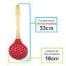 Jogo de Talheres Utensílios Cozinha Silicone Cabo Madeira Kit 4 Peças Colher Concha Escumadeira Pega - 6