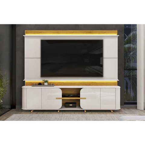 Rack Bancada C/ Painel P/ Tv até 75 Pol Lord 4 Porta 240x200cm Bali/cedro - Dj Móveis